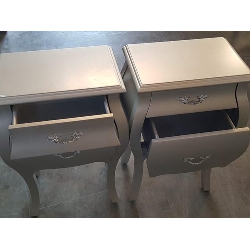 42 - Pair of Silver Colour Finish Classical Style 2-Drawer Bedside Units with Cabriole Legs (41cm x 26cm ... 