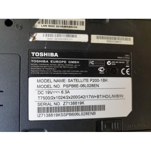 44A - Toshiba Satellite P200-1BK Laptop, Intel Core 2 DVD CPU, 2.20 GHz, 2GB Ram, 100GB HD Windows Vista H... 