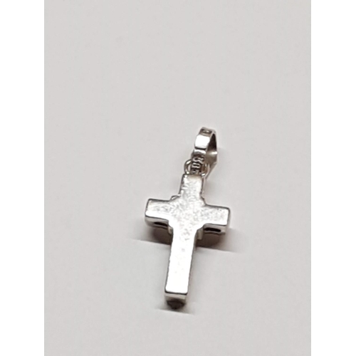 33 - 14ct White Gold Cross Pendant with Clear Stones, Total Weight 2.6g