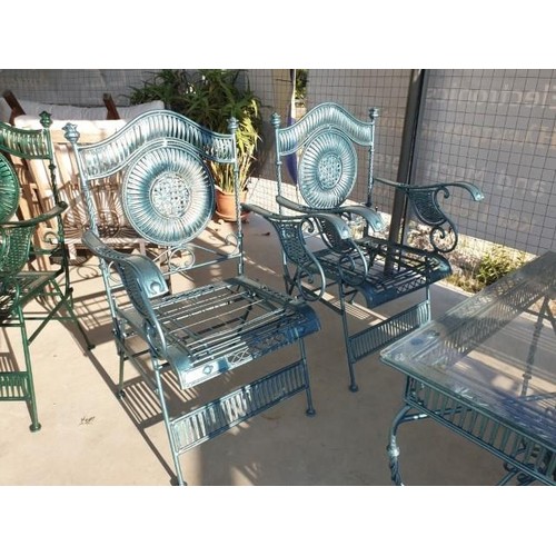 3 - Ornate Garden Set (Green Finish) with 2 - Seater Sofa, 2 x Armchairs and Glass Top Table (4)
