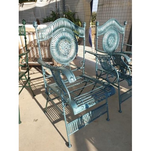 3 - Ornate Garden Set (Green Finish) with 2 - Seater Sofa, 2 x Armchairs and Glass Top Table (4)
