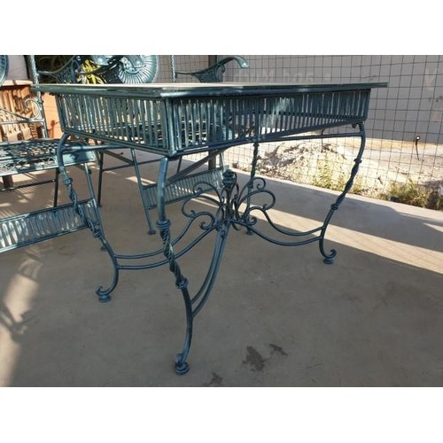 3 - Ornate Garden Set (Green Finish) with 2 - Seater Sofa, 2 x Armchairs and Glass Top Table (4)