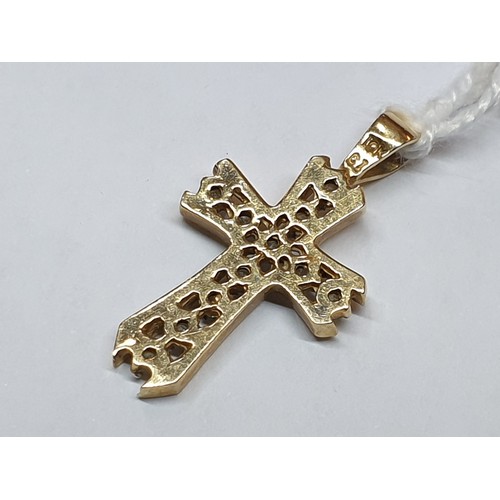 20 - Yellow Gold Cross Pendant (10ct) with 11 x Small Diamonds Total Weight 2.1gr