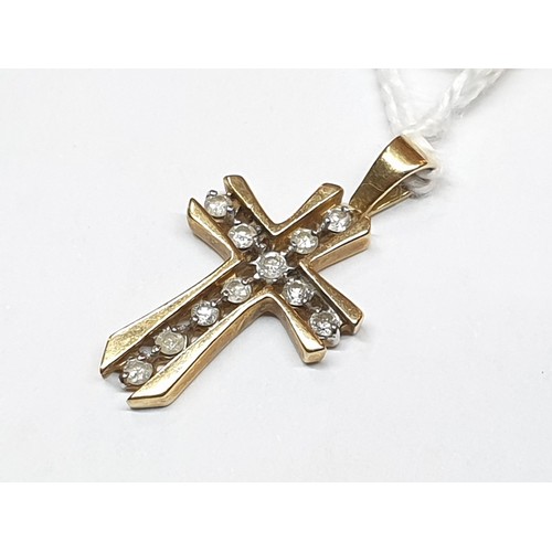 20 - Yellow Gold Cross Pendant (10ct) with 11 x Small Diamonds Total Weight 2.1gr