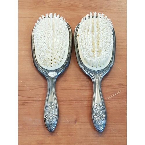 108 - Pair of Vintage Style Hair Brushes Silver Plated Made in Hong Kong