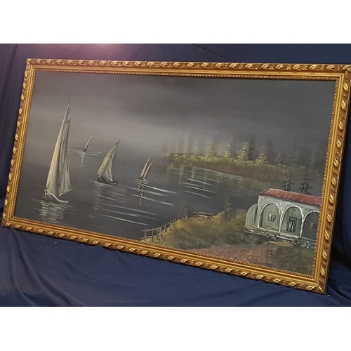 203 - Oil on Board in Vintage Gilded Frame by A. Terentis Cypriot Artist (133cm x 70cm with Frame)