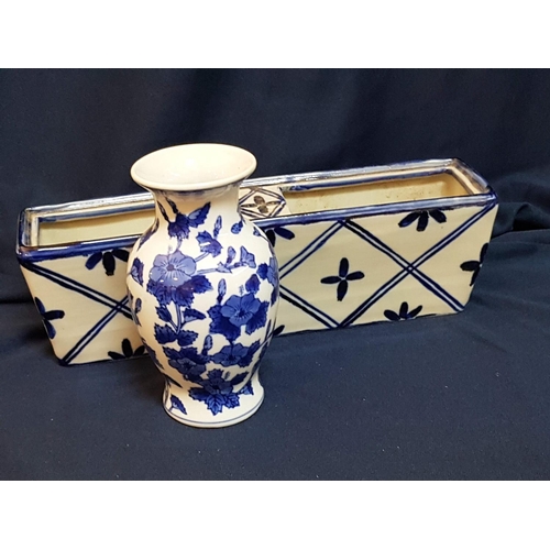 256 - Blue & White Ceramic Small Plant Pot and Vase