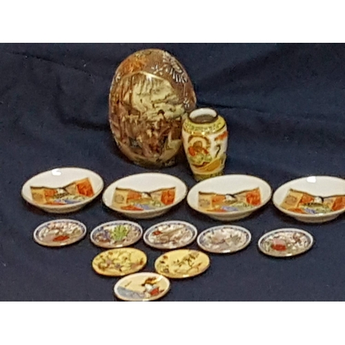 91 - Collection of Oriental Ornaments Mini Plates, Decorative Egg - Ornament, Mini Vase (14pcs)