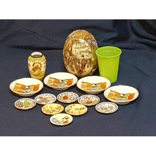 91 - Collection of Oriental Ornaments Mini Plates, Decorative Egg - Ornament, Mini Vase (14pcs)