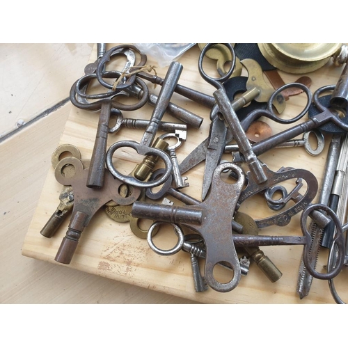 84 - Collection of Clock Parts and Horologist / Clock Maker or Repair Tools Incl. Pendulum, Clock Keys, H... 