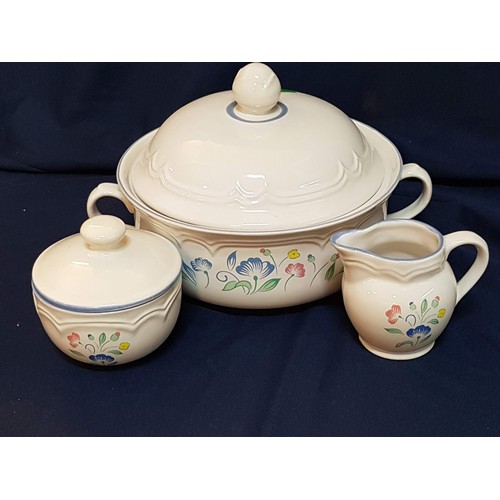 220 - Ceramic Round Dish with Lid and Matching Sugar Bowl and Cream Jar