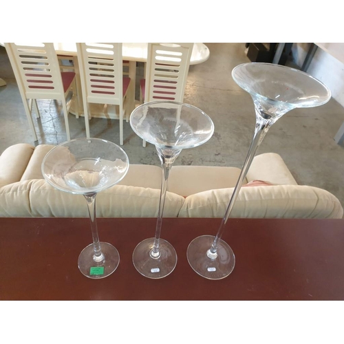 326 - 3 x Long Stem Glass Candle Holders, Graduating Size (3)