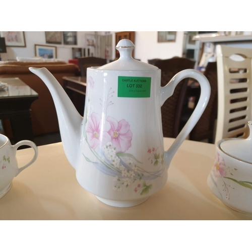 332 - China Coffee Set with Floral Pattern inc; Coffee Pot, 13 Cups, Milk Jug, Sugar Bowl