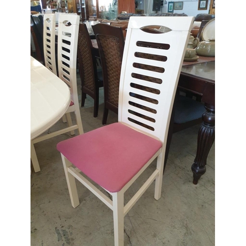 362 - White Finish Oval Dinning Table with Set of 6 x Matching Chairs with Red Fabric Seat (7)