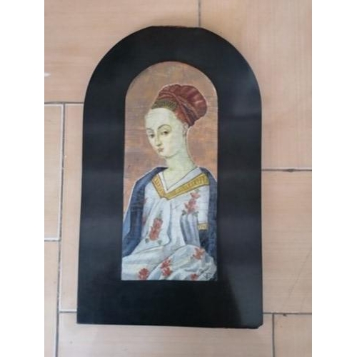 50B - Ceramic on Wood of Renaissance Lady by J. Ritter (Wood Requires some repair)