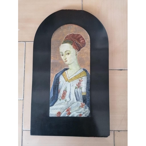 50B - Ceramic on Wood of Renaissance Lady by J. Ritter (Wood Requires some repair)