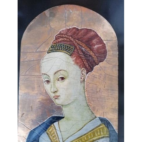 50B - Ceramic on Wood of Renaissance Lady by J. Ritter (Wood Requires some repair)