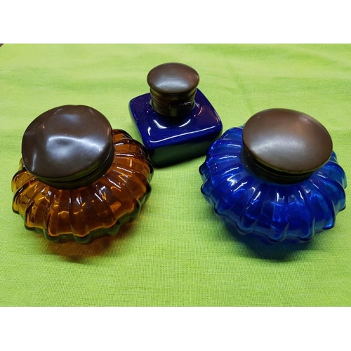 80 - Collection of Vintage Style Inkwell (x3) (2 x Colour Glass and 1 x Ceramic)