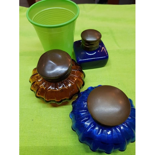 80 - Collection of Vintage Style Inkwell (x3) (2 x Colour Glass and 1 x Ceramic)