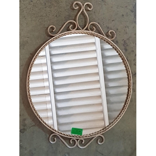 159 - Vintage Style Round Metal Frame Mirror (Ø36cm) and Matching Style Metal Wall Shelf (W:50cm)