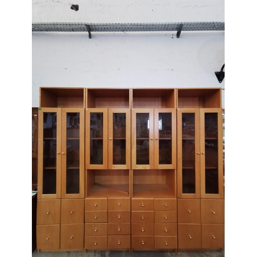 266 - Light Wood Fitted Living Room / Lound Display & Storage Cabinets - Set of Four (220cm x 61cm x 42cm ... 