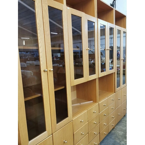 266 - Light Wood Fitted Living Room / Lound Display & Storage Cabinets - Set of Four (220cm x 61cm x 42cm ... 