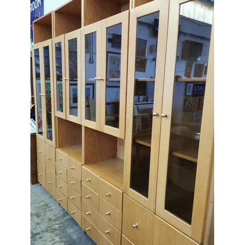 266 - Light Wood Fitted Living Room / Lound Display & Storage Cabinets - Set of Four (220cm x 61cm x 42cm ... 