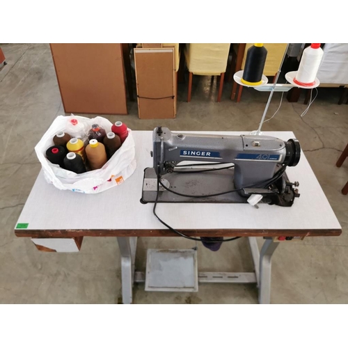 268 - Singer 491 D300GA Industrial Sewing Machine Table & Pedestal, with Thread Spool Holder & Spare Spool... 