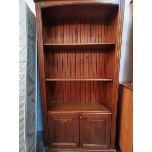 272 - Light Weight - Dark wood Shelving Unit with Lower 2 - Door Cupboard (H:192cm x W:96cm x D:30cm)