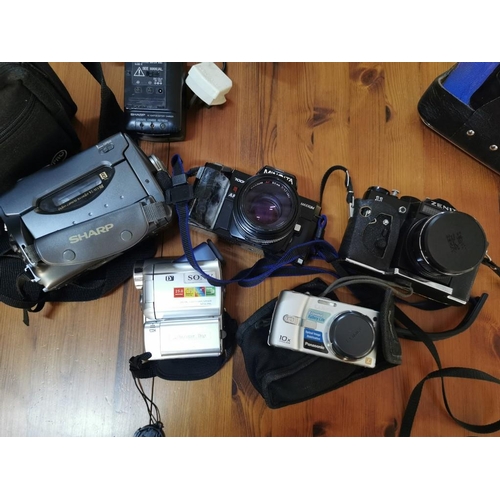 293 - Collection of Cameras with Camera Bag; Sharp Video Camera Recorder VL-MX98, Sony Digital Camera / Ca... 