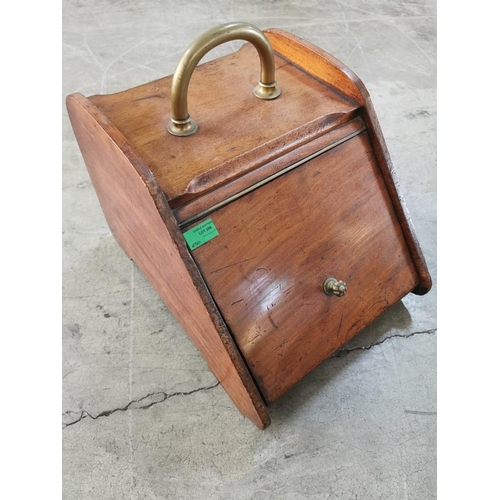 295 - Vintage Victorian Coal Scuttle in Wooden Case with Brass Handles (W:33.5cm x H:42cm x D:46cm)