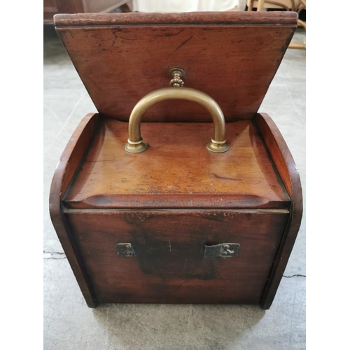 295 - Vintage Victorian Coal Scuttle in Wooden Case with Brass Handles (W:33.5cm x H:42cm x D:46cm)