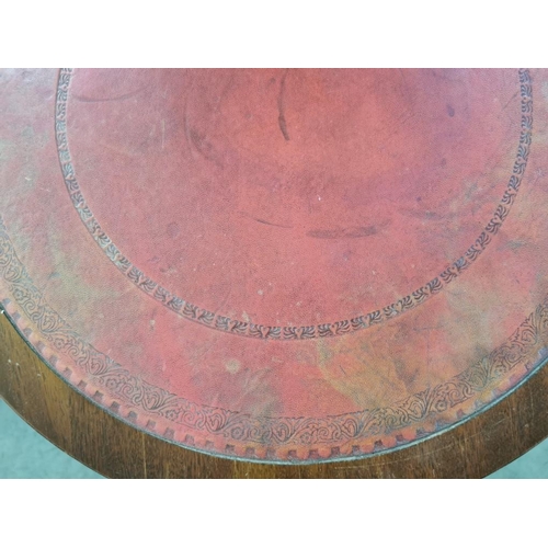 297 - Vintage Mahogany Drum Table with 2 x Drawers, Circular Inset Red Leather Top and Metal Claw Feet on ... 