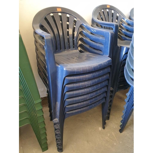 200A - Set of 7 x Blue Plastic Garden Chairs (Stackable)