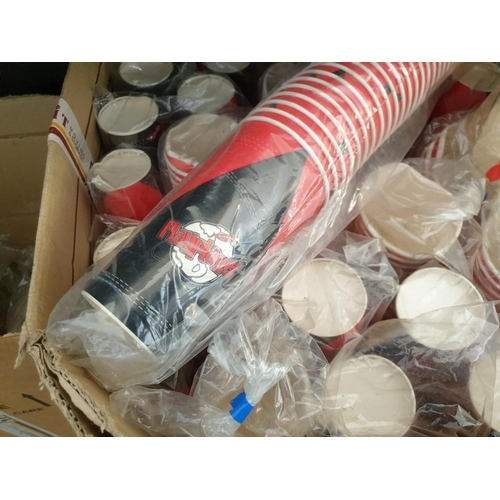 240A - Box of Approx. 2,000 Soft Drink / Coffee Cups (Red & Black Branded Cardboard) Together with Box of L... 