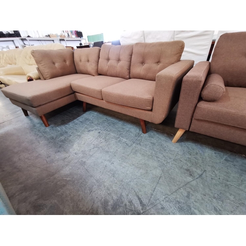 158A - Brown Modern Corner Sofa with Matching 2 - Seater Sofa on Wooden Legs