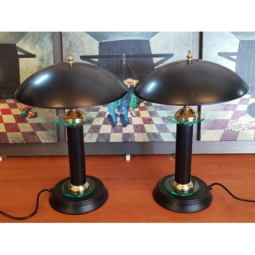 288 - Pair of Metal and Glass Modern Table Lamps (Black / Gold Colour)