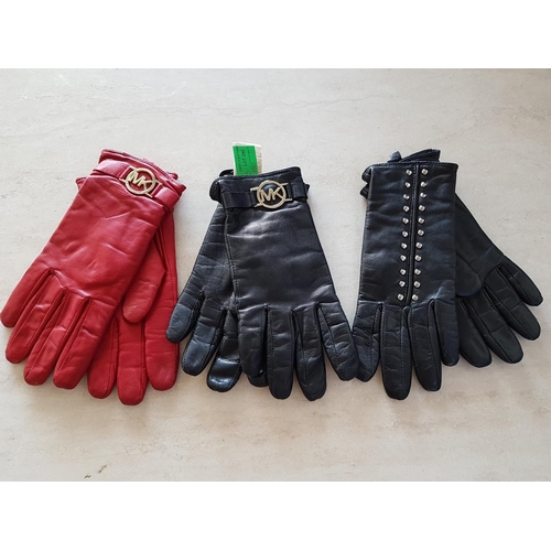 290 - 3 x Pair of Michael Kors Gloves Leather (2 x Black, 1 x Red, Size 7.5)