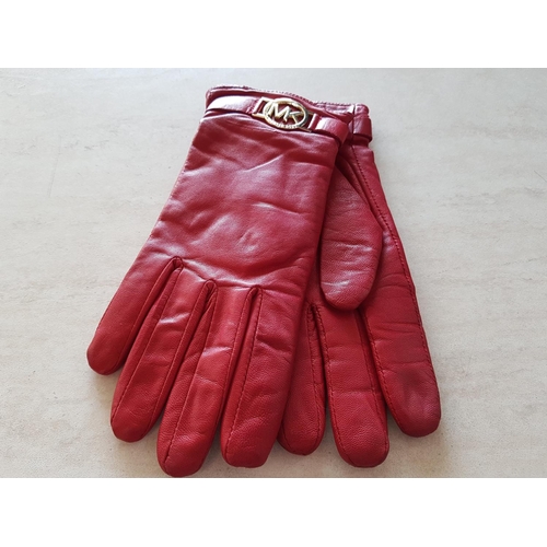 290 - 3 x Pair of Michael Kors Gloves Leather (2 x Black, 1 x Red, Size 7.5)