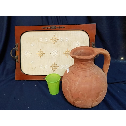 349 - Traditional Mediterranean Tray and pottery Water Jar