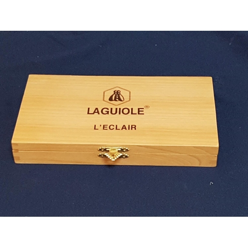 72 - Boxed Set of 6 x Laguidle L'Eclair 440 Fixed Blade Steak Knifes in Wooden Case