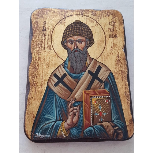 89 - Hand Painted on Wood Icon of St. Spyridonas