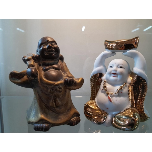 94 - Large Collection of Laughing Buddha, Pair of Bao Ding Iron Ball in Display box and Oriental Mini Fan