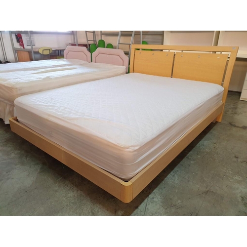 777 - Double Bed with Light Wood Surround and Headboard, Together with Dreamsleep Memory Foam Mattress & C... 