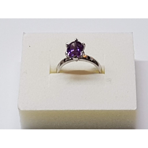 206B - Silver Ring with Large Oval Amethyst Stone, Size N/O