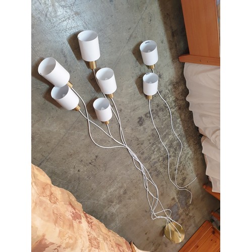 775 - Set of Modern White Hanging Lights - Brass Colour Ceiling Mount with 5 x Hanging Shades, Together wi... 