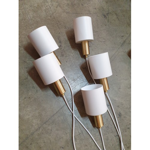 775 - Set of Modern White Hanging Lights - Brass Colour Ceiling Mount with 5 x Hanging Shades, Together wi... 