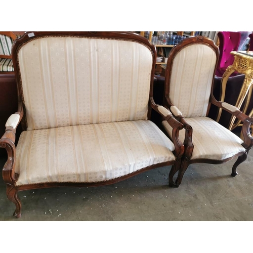 188A - Classical Style Sofa Set with Carved Wood Surround Cabriole legs and Studded Embroidered Cream & Whi... 