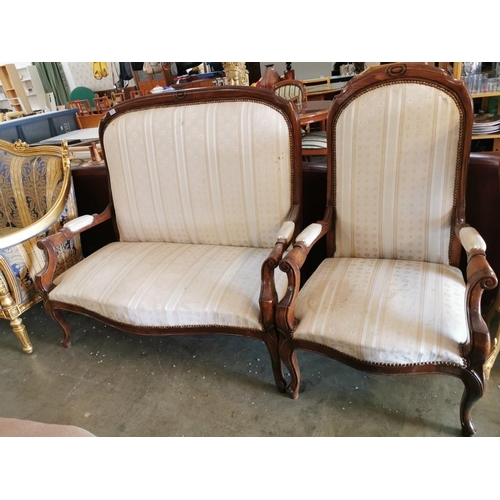 188A - Classical Style Sofa Set with Carved Wood Surround Cabriole legs and Studded Embroidered Cream & Whi... 