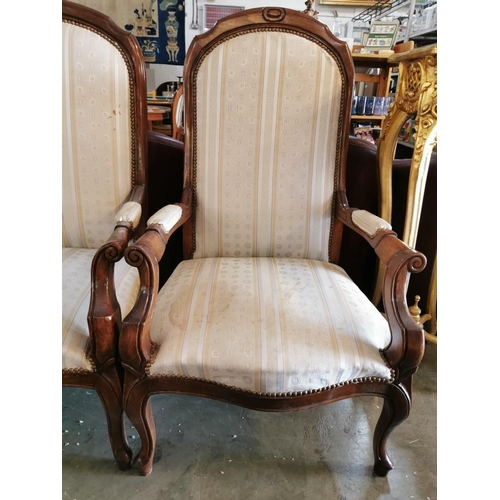 188A - Classical Style Sofa Set with Carved Wood Surround Cabriole legs and Studded Embroidered Cream & Whi... 